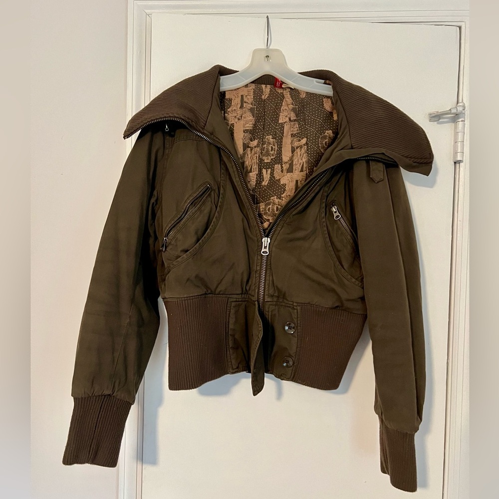 DIVIDED Brown Bomber Jacket, Size 12